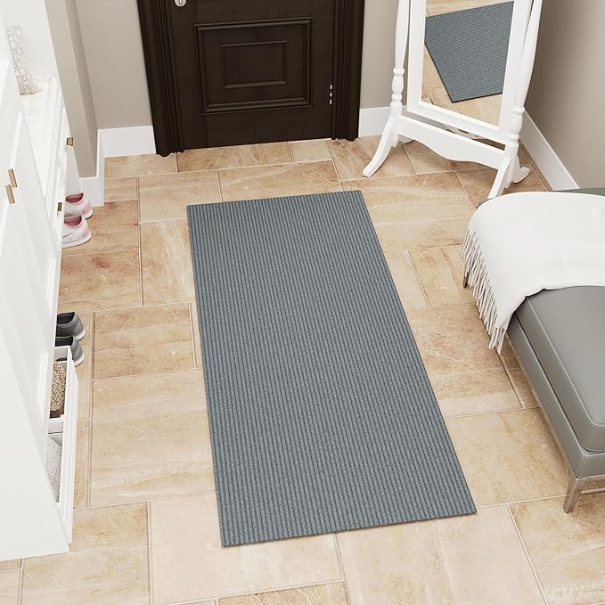 Ottomanson Mud Mat 2' x 3'11" Entryway Rug - Non-Slip Scraper Doormat for Muddy Paws, Dirt Trapping Indoor/Outdoor Mat for High-Traffic Areas, Kitchen, Garage, Patio, Gray