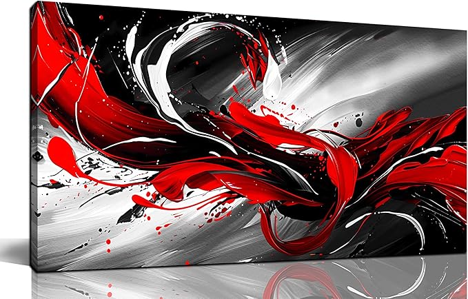 Black White and Red Abstract Print Picture Painting Large Canvas Wall Art for Living Room Bedroom Framed Canvas Wall Decor Modern Room Abstract Wall Decorations Artwork Size 20x40 Ready to Hang