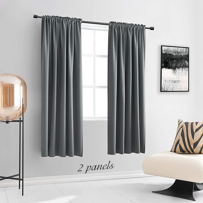 DONREN 72 Inches Long Room Darkening Curtain Draperies for Living Room - Blackout Solid Rod Pocket Curtains for Dining Room(2 Panels,Medium Grey)