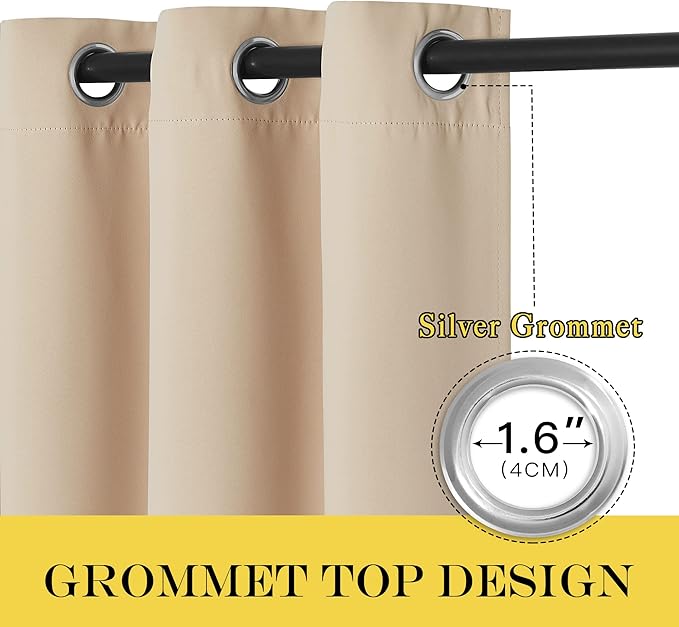 NICETOWN 72 inch Bedroom Curtain, Thermal Insulated Grommet Window Treatments Room Darkening Sound Reducing for Kids Room/Home Office, Biscotti Beige, 1 Panel, W46 x L72