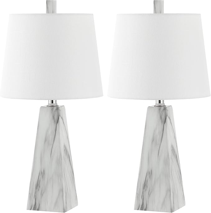 JONATHAN Y JYL1037A-SET2 Owen 20.5" Resin LED Table Lamp Contemporary, Office, Living Room, Family Room, Dining Room, Bedroom, Hallway, Foyer, White Marble Finish (Set of 2)