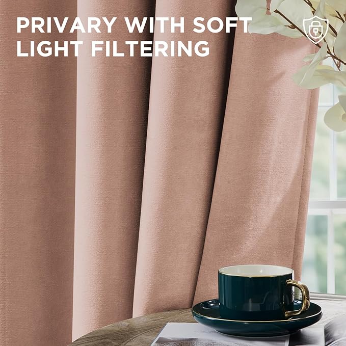 Joydeco Candy Pink Velvet Curtains 90 Inches 2 Panels, Luxury Thermal Insulated Soft Pink Curtains for Bedroom & Living Room, Room Darkening Velvet Drapes, Rod Pocket (52W x 90L)