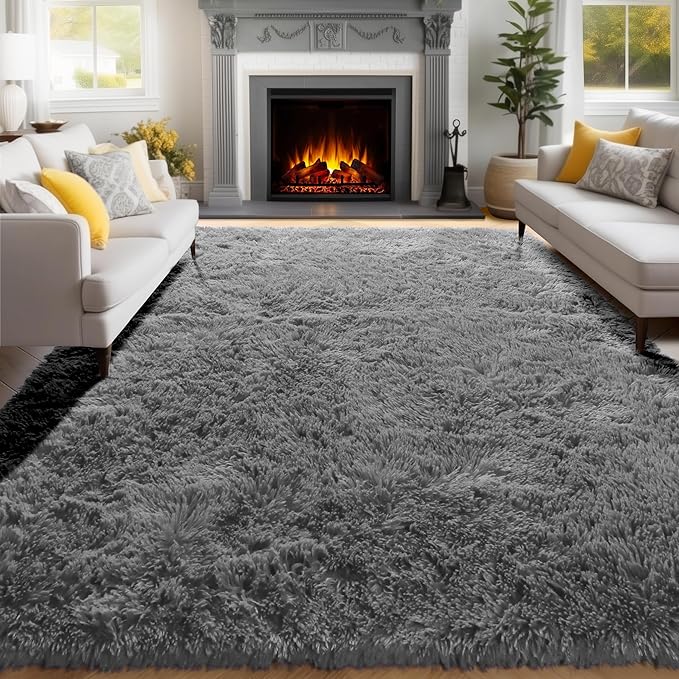 PAGISOFE Plush Washable Area Rugs for Living Room 5x7 Grey, Soft Shaggy Rugs Carpets Fluffy Rugs for Boys Bedroom Kids Room, Shag Plush Rug for Teen Dorm Decor, Kids Home Decor Aesthetic, Nursery