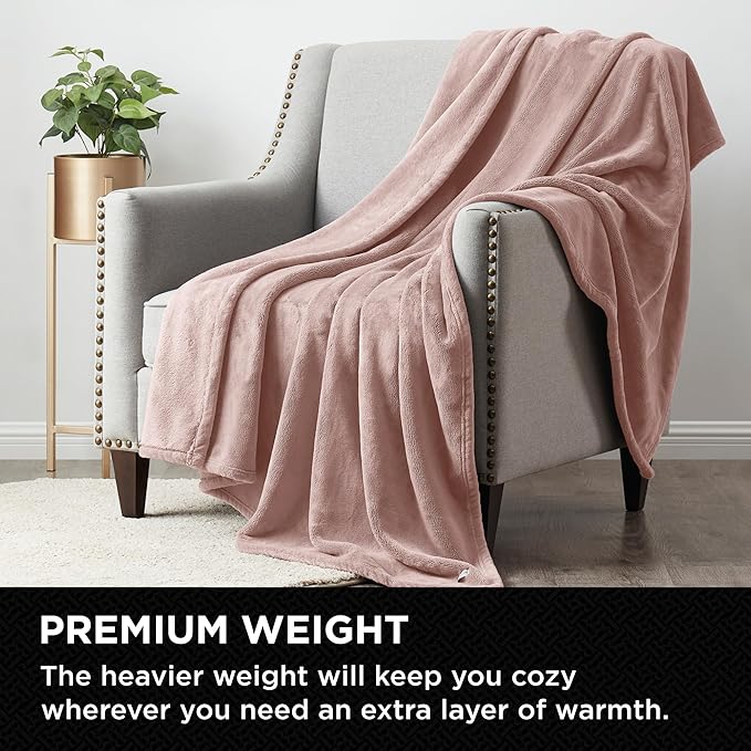 Brookstone Nap Plush Throw Blanket for Couch | Warm & Super Soft Blanket with Unmatched Heavy, Dense, and Ultra-Comfy Throw | Luxurious Drape, Cozying Up on a Sofa, Chair | Blush