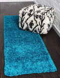 Unique Loom Solid Shag Collection Area Rug (2' 6" x 19' 8" Runner, Turquoise)