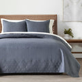 HORIMOTE HOME Steel Blue King Size Quilt Set - Soft Microfiber Bedspread with 2 Shams, Lightweight & All-Season Geometric Coverlet for Cozy Bedding