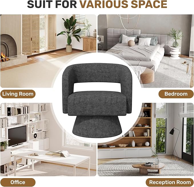 Swivel Accent Chair Set of 2, Modern Comfy Chenille Barrel Chairs, Oversized Upholstered Round Arm Chair for Living Room, Bedroom, Reading Room, Black