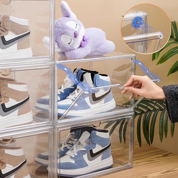 4 PACK XXL Shoe Storage Boxes Clear Stackable Acrylic Shoe Organizer for Closet Fit for US 15(4 PACK Acrylic)