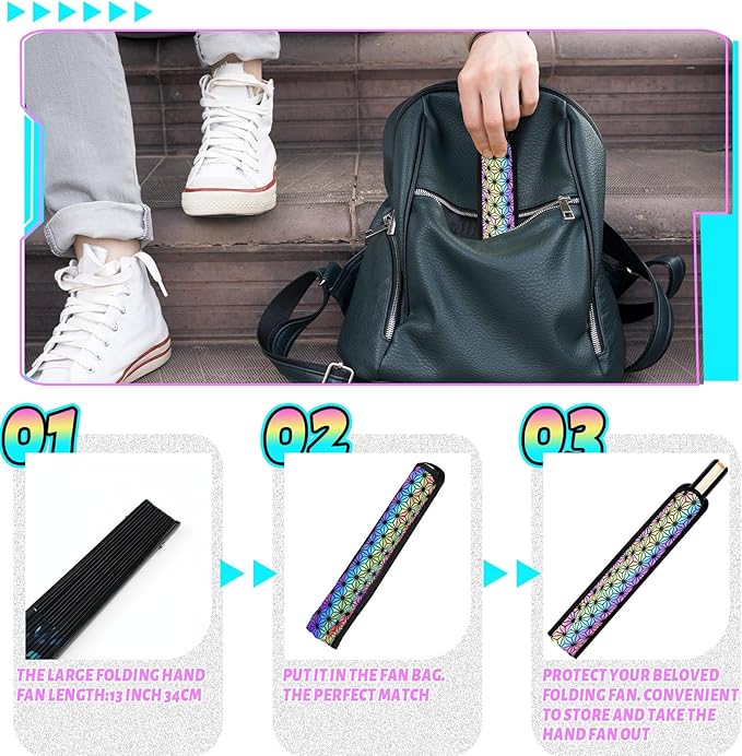 Summer Rave Fan Thigh Holster Rave Fan Holder Folding Hand Pouch Foldable Sleeves with Waist Belt for Thigh Party
