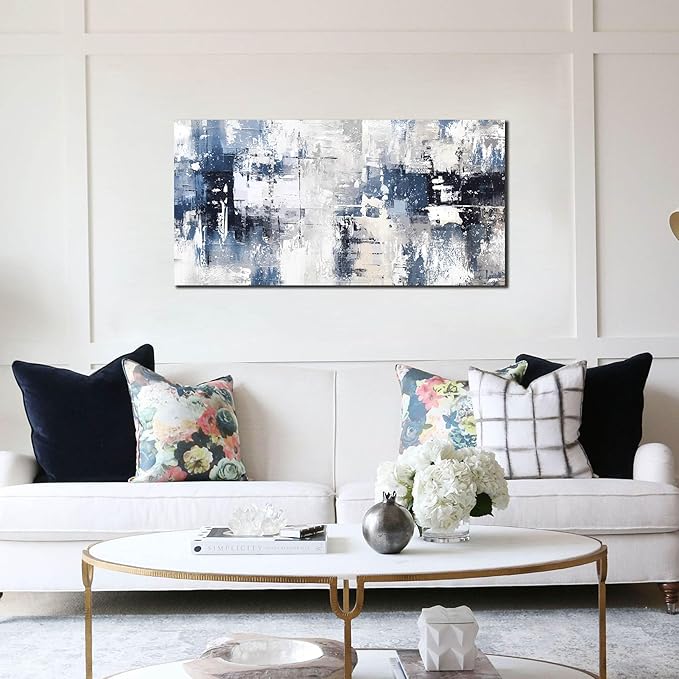 Prepeyssee White and Blue Abstract Canvas Wall Art for Living Room Bedroom Home Office Large Modern Grey Abstract Canvas Prints Picture Ready to Hang Size 20x40