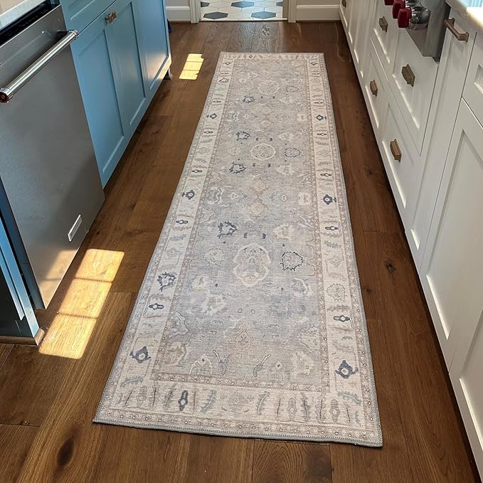 Fame Rugs Gray Modern Oushak Rug 2'6"x13, Vintage Turkish Colorful Oriental Antique Inspired Long Runner Rugs, Luxury Living Room Bedroom (Gbeige, 2'6" x 13')