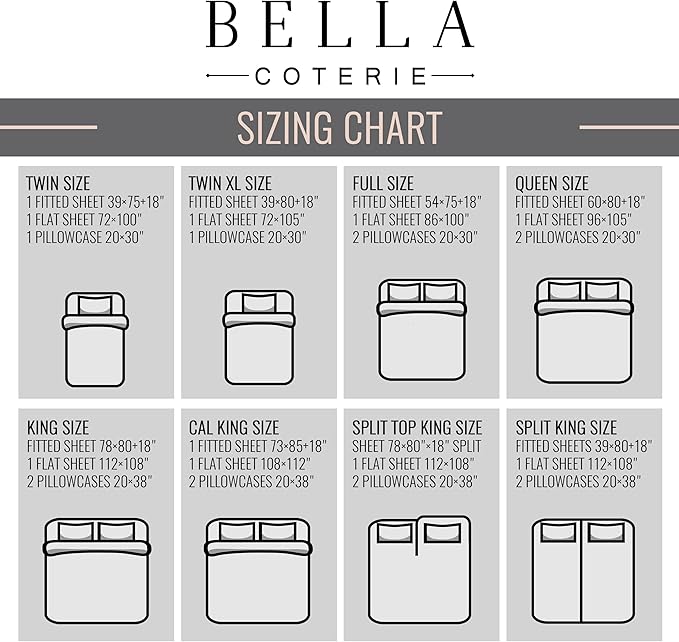 Bella Coterie Luxury Bamboo Viscose Split King Size Sheet Set | 2 Fitted Sheets for Sleep Number & Adjustable Beds | 100% Organically Grown | Cooling & Ultra Soft | 18” Deep Pocket [Black]