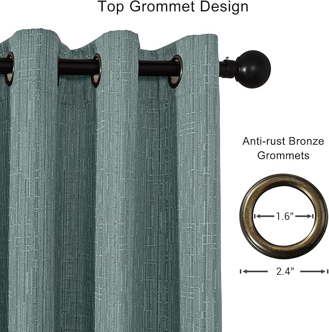 Jacquard Linen Curtains 72 inch Length 2 Panels Thick Faux Linen Blended Window Drapes Burlap Textured Curtains with Grommet for Living Room Bedroom Farmhouse (52x72 Lake Blue) Natural