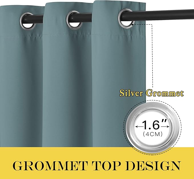 NICETOWN Greyish Blue Blackout Curtains for Bedroom/Living Room 132 Inch Length - Thermal Insulated Room Darkening Grommet Top Window Curtains (100 by 132 - Inch, 1 Panel)