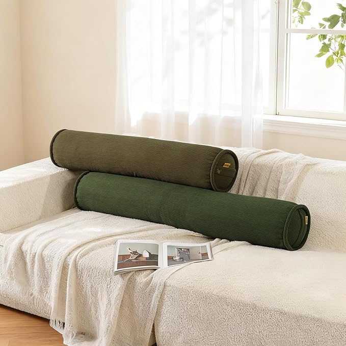 Long Round Body Pillow for Adults – Corduroy Cervical Roll Bolster Pillow, Firm Support for Spine Alignment & Side Sleeping,47 x 7.87 Inches,Martini 0live
