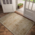 Washable 3x5 Entryway Rug, Boho Non-Slip Vintage Distress Small Rugs for Kitchen Nursery Office Bedroom, 0.3" Neutral Oriental Throw Thin Carpet with Cushioning Pad, Brown/White/Multi