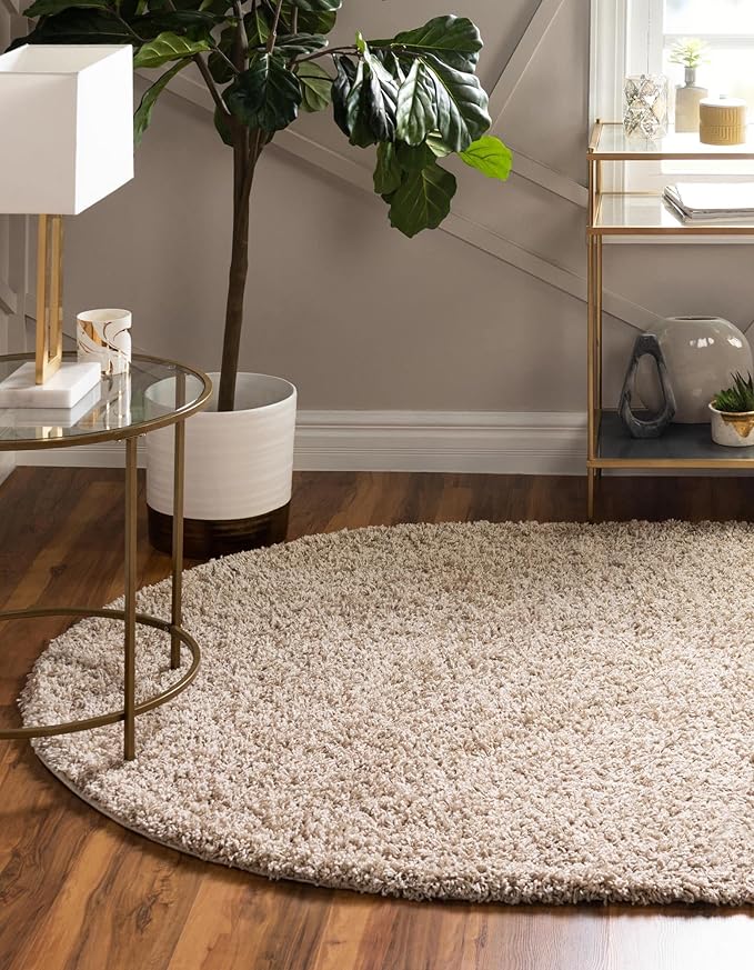 Unique Loom Solid Shag Collection Area Rug (8' x 10' Oval, Taupe)