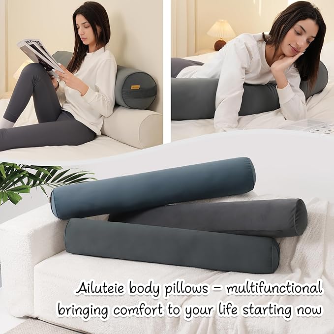 Bolster Pillow for Bed – Long Round Body Pillow for Adults, Cuddle Pillow for Sleeping, Full-Length Support,39.37 x 7.87 Inches,Charcoal Gray