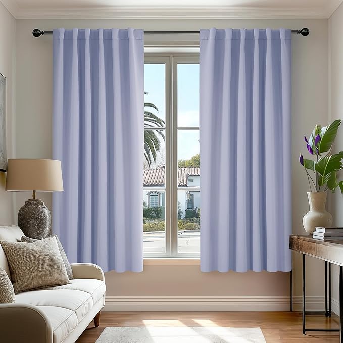 Deconovo Solid Back Tab and Rod Pocket Curtains Thermal Insulated Blackout Window Curtains for Kitchen 52Wx54L Inch Light Purple 2 Panels