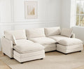 112'' Sectional Modular Cloud Couch, Oversized 5 Seat Couches U Shaped Sofa with 2 Movable Ottomans, 2 Throw Pillows, Upholstered Corduroy U Shape Comfy Deep Couches for Living Room and Office, Beige