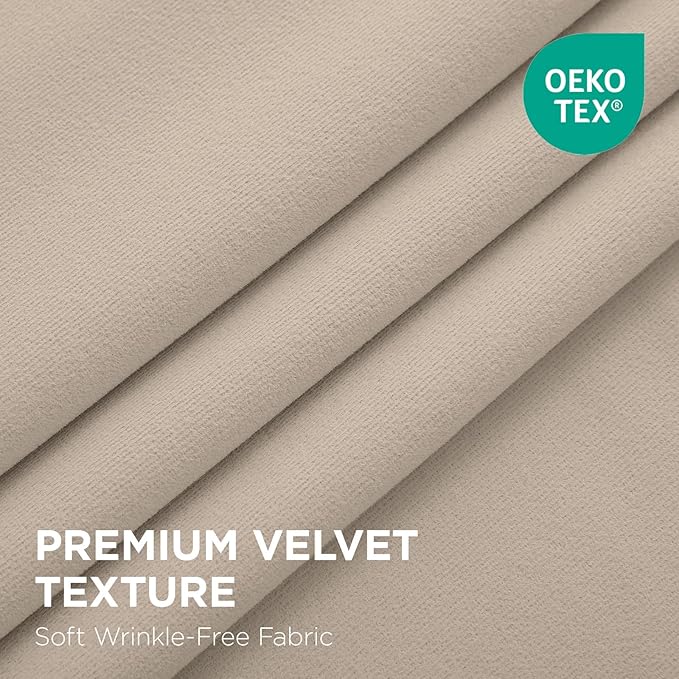 Joydeco Light Beige 100% Blackout Curtains 102 Inch 2 Panels, Luxury Thermal Light Beige Velvet Curtains for Bedroom Living Room, Soundproof Blackout Window Drapes, Rod Pocket & Back Tab (52W x 102L)