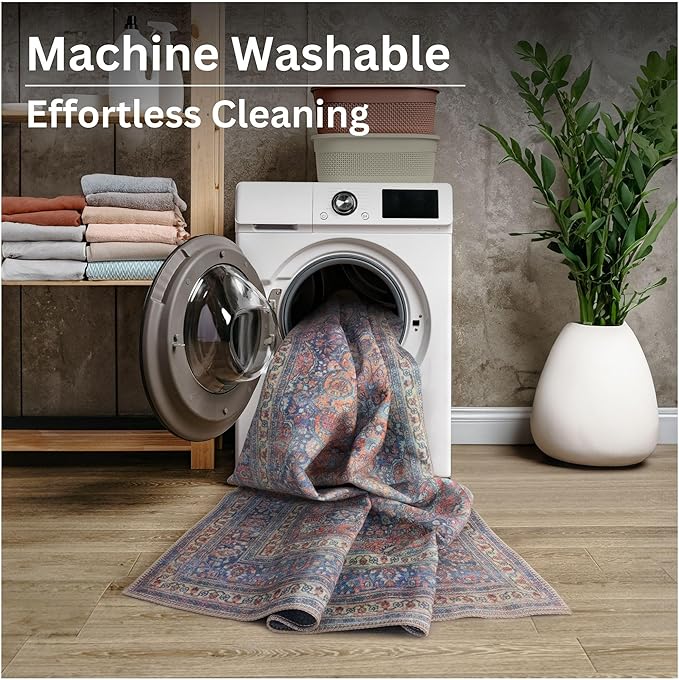 Bloom Rugs Washable Non-Slip 7 ft Runner - Multicolor Traditional Medallion Runner for Entryway, Hallway, Bathroom, and Kitchen - Exact Size: 2.5' x 7'