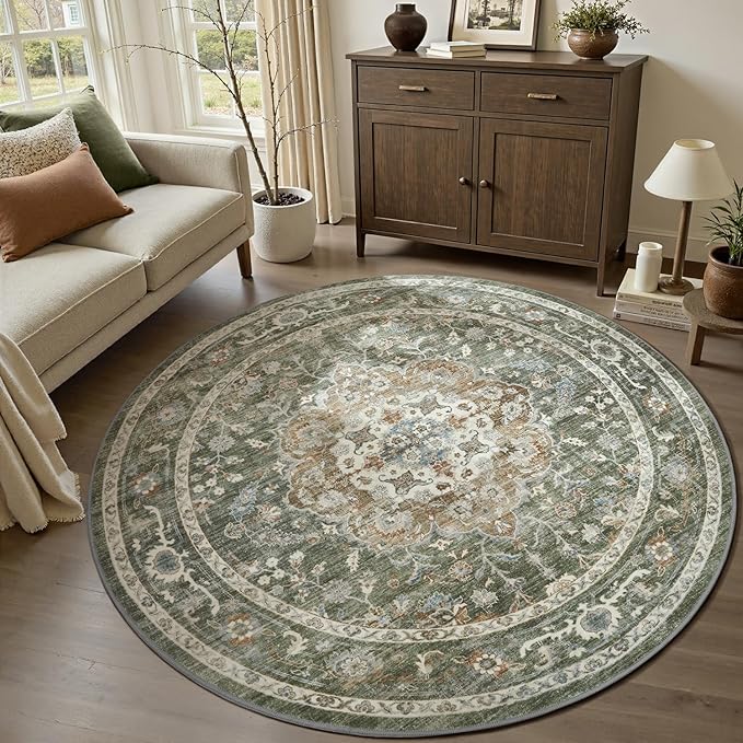 PADOOR 6FT Round Rug,Rugs for Living Room,Soft Olive Circle Rug,Machine Washable Rugs for Bedroom,Non Slip Carpet,Rug for Dining Room Living Room Bedside Office