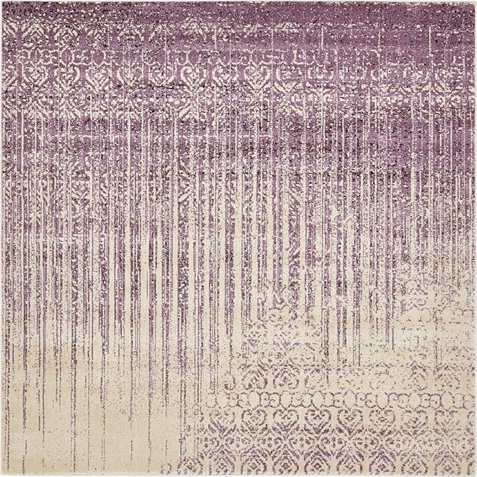 Unique Loom Del Mar Collection Area Rug - Jennifer (7' 10" Square, Purple/ Ivory)