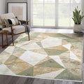 Abani Savoy Collection Area Rug - Green and Cream Geometric Design - 9'x12' -Easy to Clean - Durable for Kids and Pets - Non-Shedding - Medium Pile - Soft Feel -for Living Room, Bedroom & Office