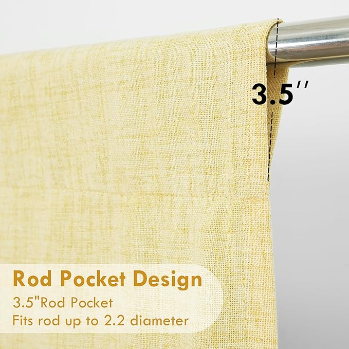 DriftAway Double Layer Linen Blackout Tie Up Curtains Thermal Insulated Fully Lined Balloon Roman Shade Bathroom Window Adjustable Rod Pocket for Small Window 25 Inch by 47 Inch Yellow