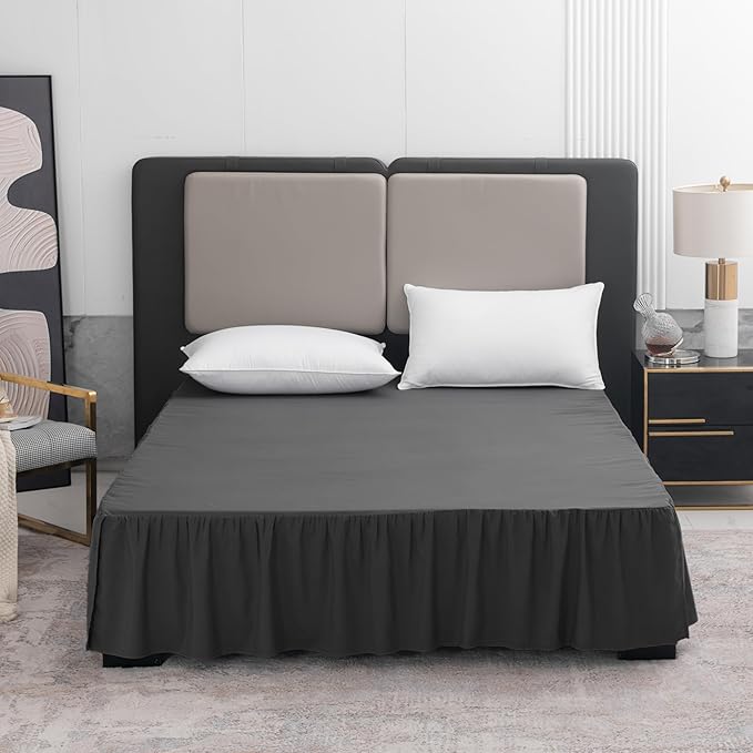 Black Bed Skirt Full Size Ruffled Bed Skirt with Split Corners, Full Bed Skirt 16 Inch Drop, Full Size Bed Skirt Black for Ruffled Bed Skirt with Split Corners, Bed Skirt Full Size