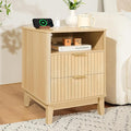Night Stand with Charger Station, Fluted Nightstand with Drawers and Storage Shelf, Mid Century Modern Bedside Table Nightstands, Large Bed Side Table Wood Night Stands for Bedroom Living room