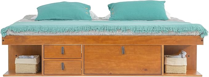 memomad Bali Storage Platform Bed with Drawers (King Size, Oak Brown Wood)
