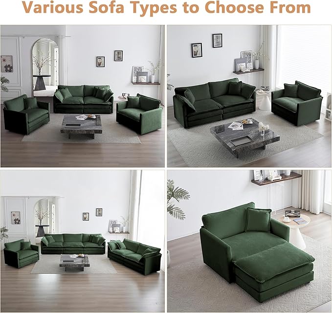 mikibama 41.4" W Single Seat Sofa, Chenille Comfy Deep Upholstered Couch Armchair with Toss Pillow for Living Room Bedroom Office Apartment, Evergreen