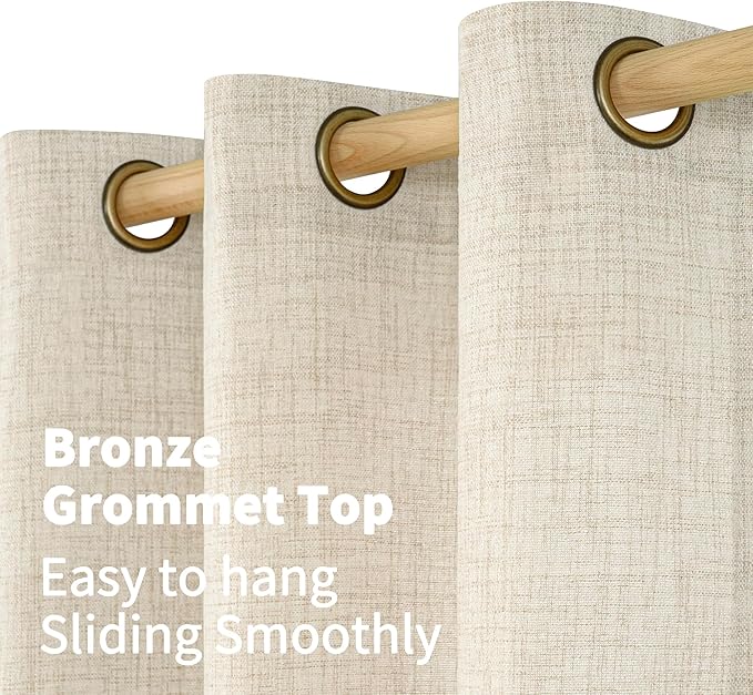 YoungsTex Linen Curtains 72 Inches Long for Living Room 2 Panels, Cream Semi Sheer Drapes with Bronze Grommet Light Filtering Rustic Window Treatments for Bedroom Dining Room, 52 x 72 Inch, 2 Panels