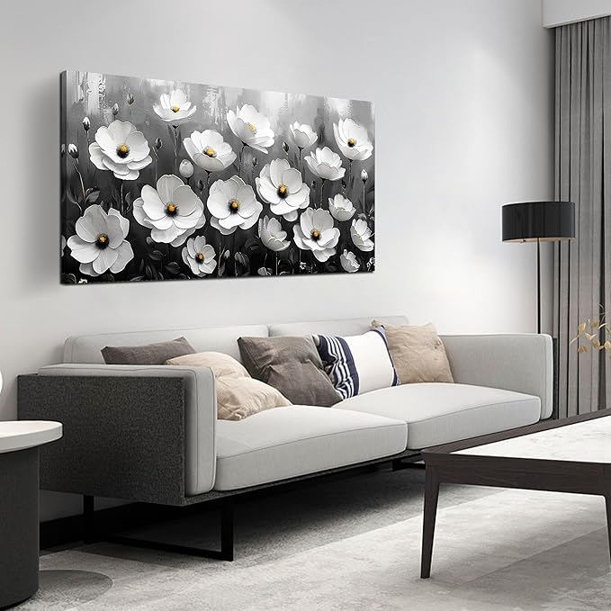 Prepeyssee Black and White Botanical Wall Art floral wall decor for Bedroom Living Room Office Modern Artwork Canvas Prints 24x48 Inch