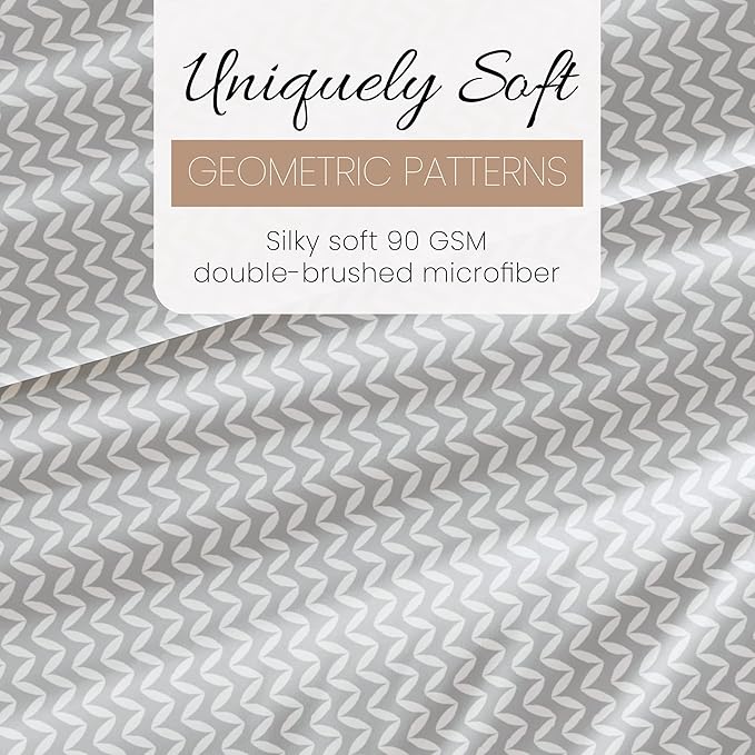 Linen Market Double-Brushed Patterned Microfiber California King Sheet Set 4 Piece – Oeko-TEX Certified Ultra Soft & Wrinkle-Free - 16" Deep Pocket Sheets Easy Care Cal-King Size - Chevron Light Gray