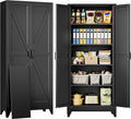 SISESOL 75" Tall Pantry Cabinet,Farmhouse Kitchen Pantry Storage Cabinets with 2 Doors and 4 Shelves,Black Metal Storage Cabinet,Large Cupboard for Home,Kitchen,Dining/Living Room
