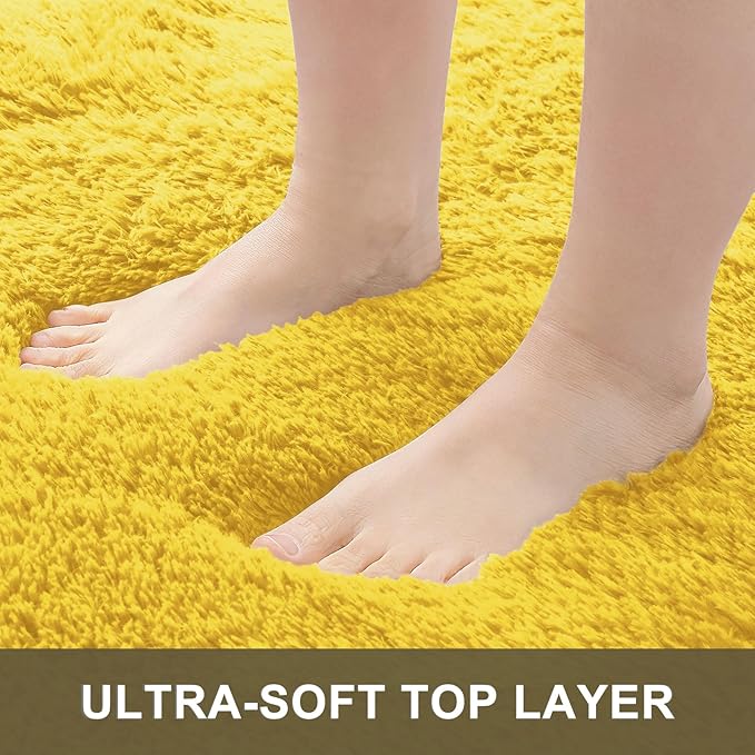 OLANLY 2x6 Machine Washable Runner Rugs for Hallway, Soft Fluffy Shaggy Bedside Rugs for Bedroom, Living Room, Indoor Floor Carpet for Kids Girls and Boys, Nursery Rooms, Home Decor Aesthetic, Yellow