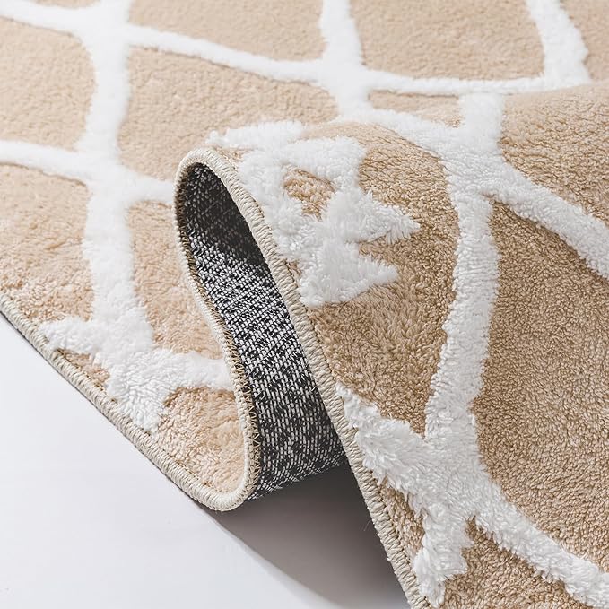 Beige 5x7 Area Rug Moroccan Shag Living Room Washable Carpet Soft Non Shedding Neutral Boho Plush Pile Modern Large Throw Rug for Kitchen Dining Room Bedroom Office