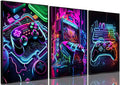 Game Room Decor Posters Set of 3 - Neon Gaming Accessories Theme Canvas Wall Art, Gamer Console Paintings Picture Wall Decor for Children Youth Boys Bedroom 12x16 inch Unframed