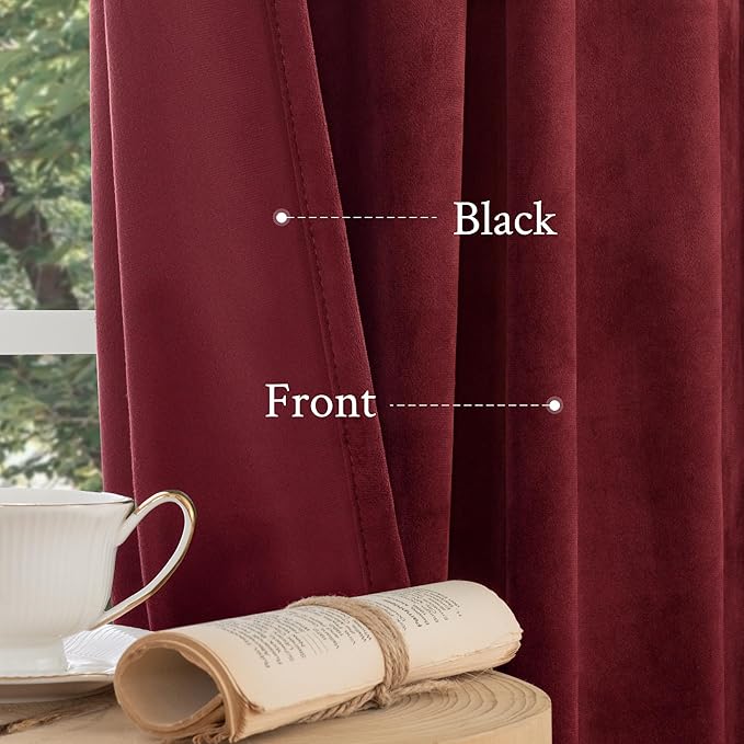 LAMIT Burgundy Red Velvet Curtains 72 Inch for Living Room, Vintage Thermal Insulated Panels Christmas Decor Room Darkening Back Tab and Rod Pocket Drapes for Bedroom/Theater, 2 Panels, 52 x 72 Inch