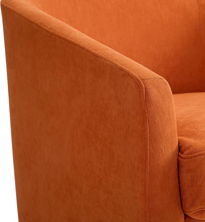 Swivel Barrel Accent Chair, Round Chenille Fabric Living Room Arm Chairs, Modern Upholstered Comfty Reading Nook Chairs for Bedroom, Small Club Armchair, Single Sofa Side Chair, Orange