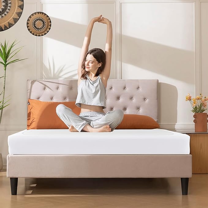 Biscaynebay Decorative Box Spring Cover King & Cal King Size, White Luxurious Jersey Knitting Stretchy Wrap Around 4 Sides Bed Skirt for Home/Hotels, Easy Fit Wrinkle & Fade Free Machine Washable