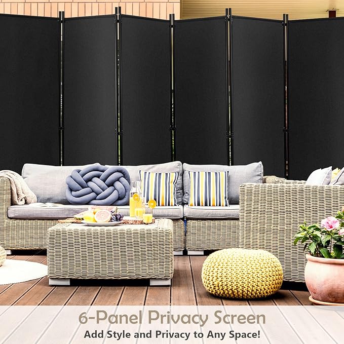 GOFLAME 6 Panel Folding Room Divider, 6FT Rolling Privacy Screen with Lockable Wheels, Portable Room Partition Screen, Freestanding Wall Divider and Separator for Home Office, Grey