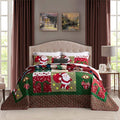 CHIXIN Christmas Oversized Bedspread King Size, Santa Claus Pattern Bedding Quilt, Rustic Lodge Plaid Patchwork Coverlet Set, Lightweight & Soft Microfiber, 3 Piece, King/Cal King