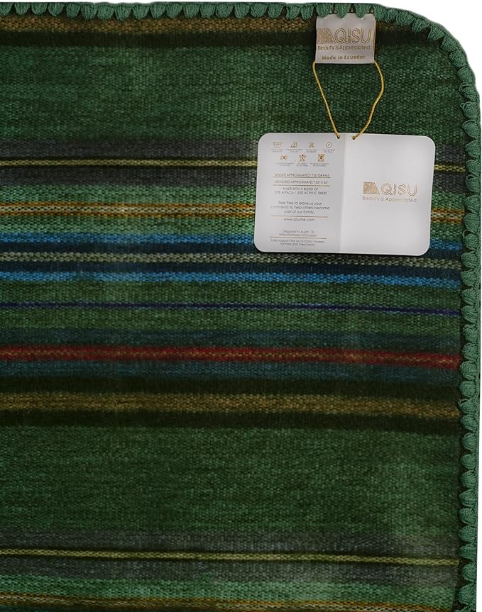 QISU Alpaca Wool Blanket Throw | Large, Beautiful, Warm, Variegated | 85 x 65 inches | Ultra-Soft, Hypoallergenic and Breathable | Non-Itchy or Scratchy Fabric (Green Variegated)