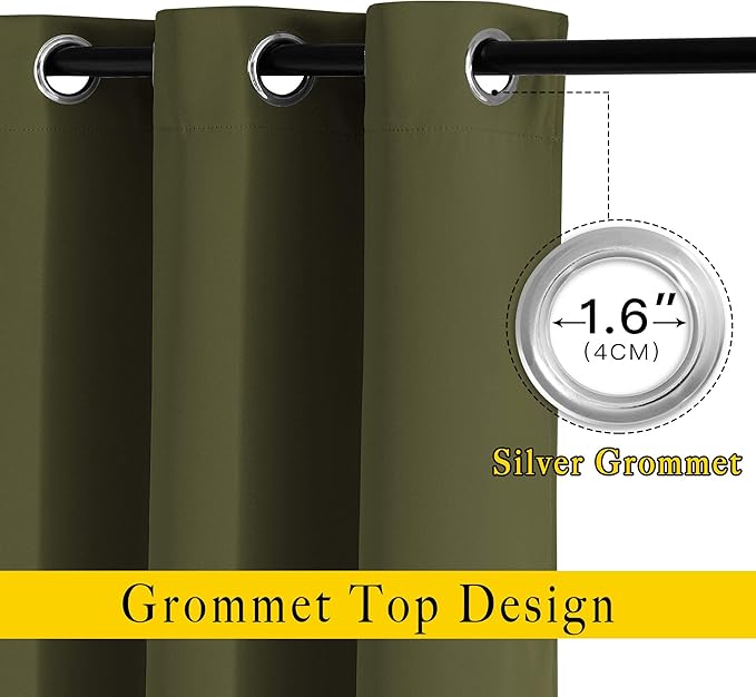 NICETOWN Bedroom Room Darkening Curtains 95 inch Length - Triple Weave Energy Saving Thermal Insulated Solid Grommet Room Darkening Draperies for Patio/Hall (1 Pair, 80 inches Wide, Olive)