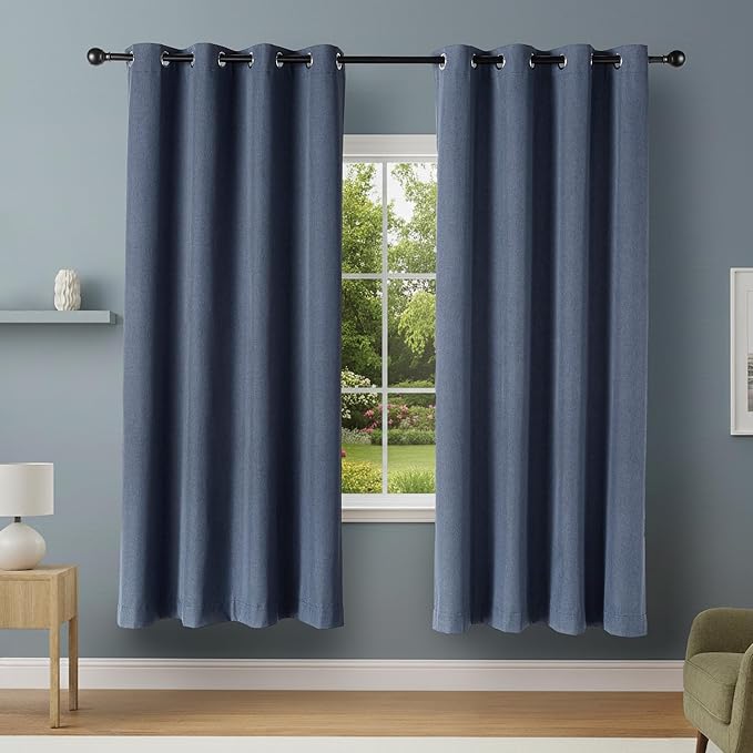 Amazon Basics 100% Blackout Curtains with Grommets, 2 Panels, 52 x 84 Inches, Navy