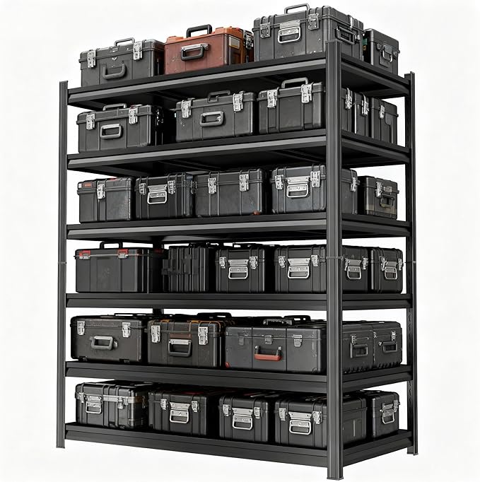 78'' Storage Shelves, 6-Tier Garage Metal Shelving Unit, 47''W*24''D Adjustable Heavy-Duty, Double-Layer Column with Reinforced Ribs,Capable of Bearing 3600 lbs for Garage, Warehouse, Kitchen Storage